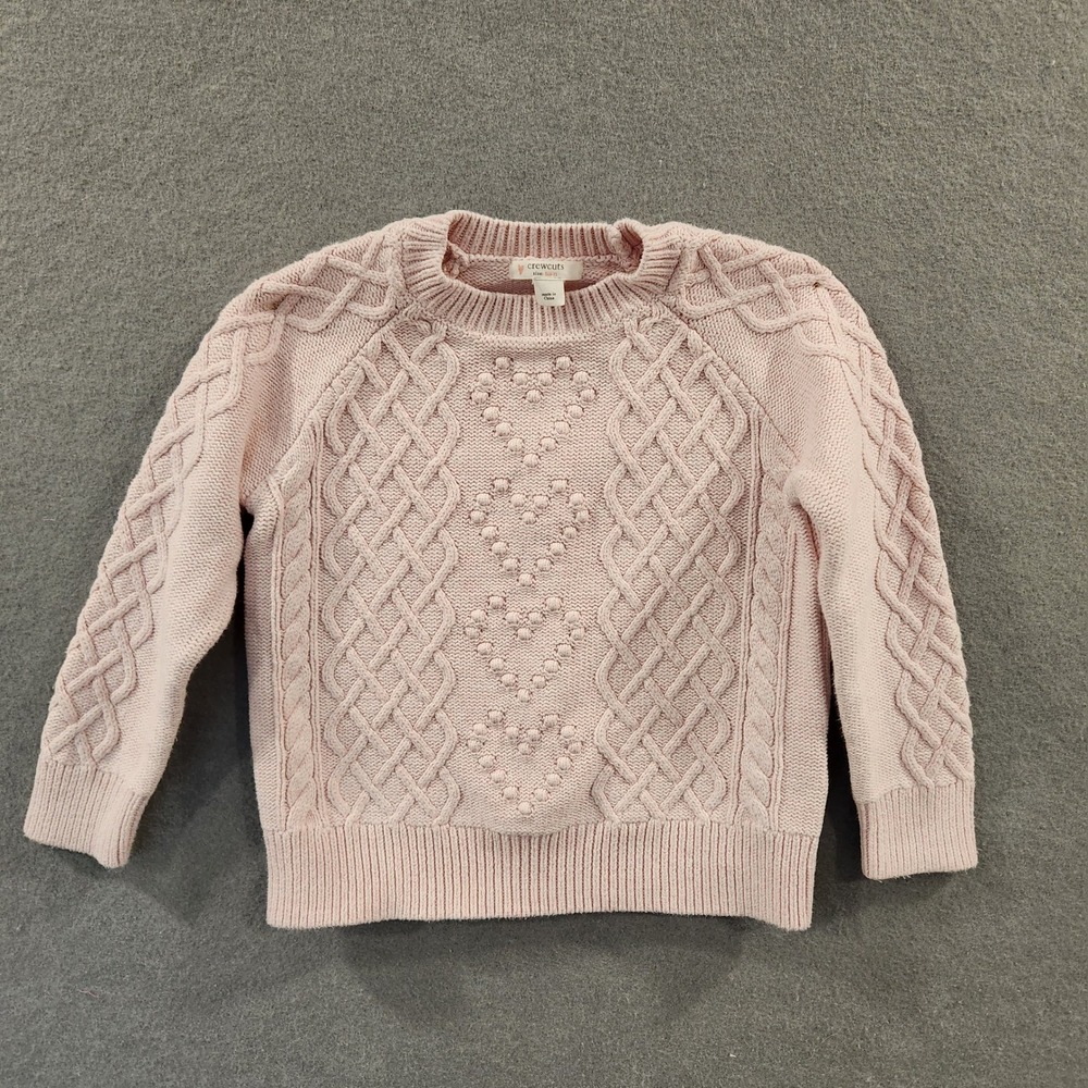 Crewcuts Sweater‎ Girls S (5-6) Pink Cable Knit Heart Detail